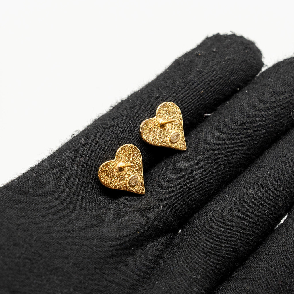 CHANEL CC HEART EARRINGS GOLD TONE