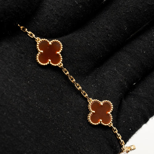 VAN CLEEF & ARPELS VINTAGE ALHAMBRA BRACELET 5 MOTIF CARNELIAN ROSE GOLD