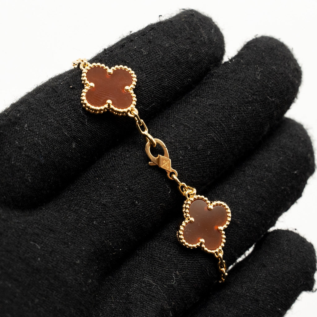 VAN CLEEF & ARPELS VINTAGE ALHAMBRA BRACELET 5 MOTIF CARNELIAN ROSE GOLD