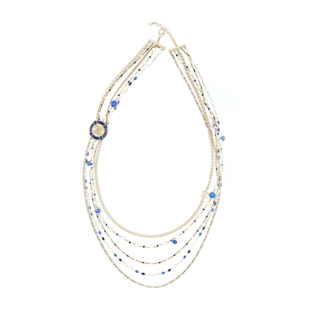 CHANEL PEARL / ENAMEL WITH ROUND CC LOGO NECKLACE LIGHT GOLD TONE