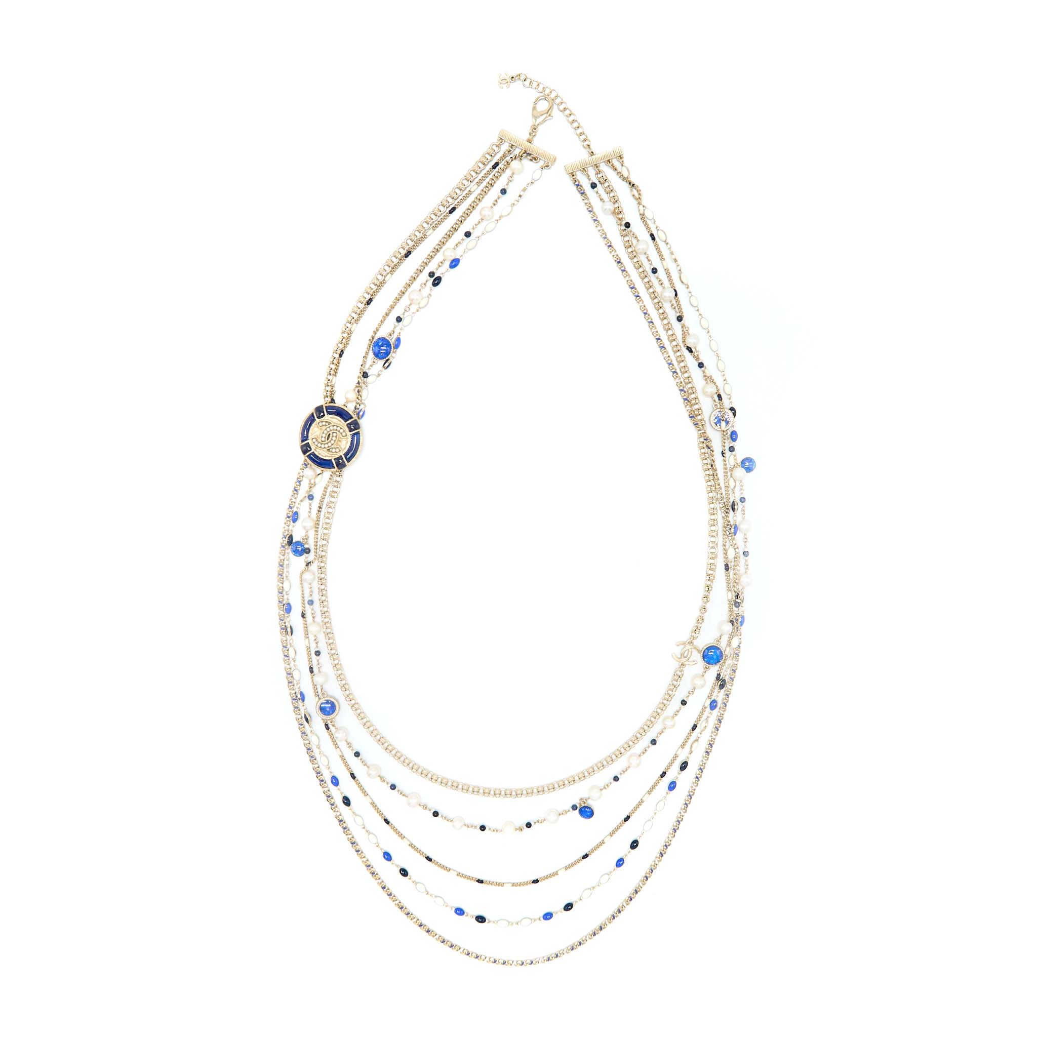 CHANEL PEARL / ENAMEL WITH ROUND CC LOGO NECKLACE LIGHT GOLD TONE