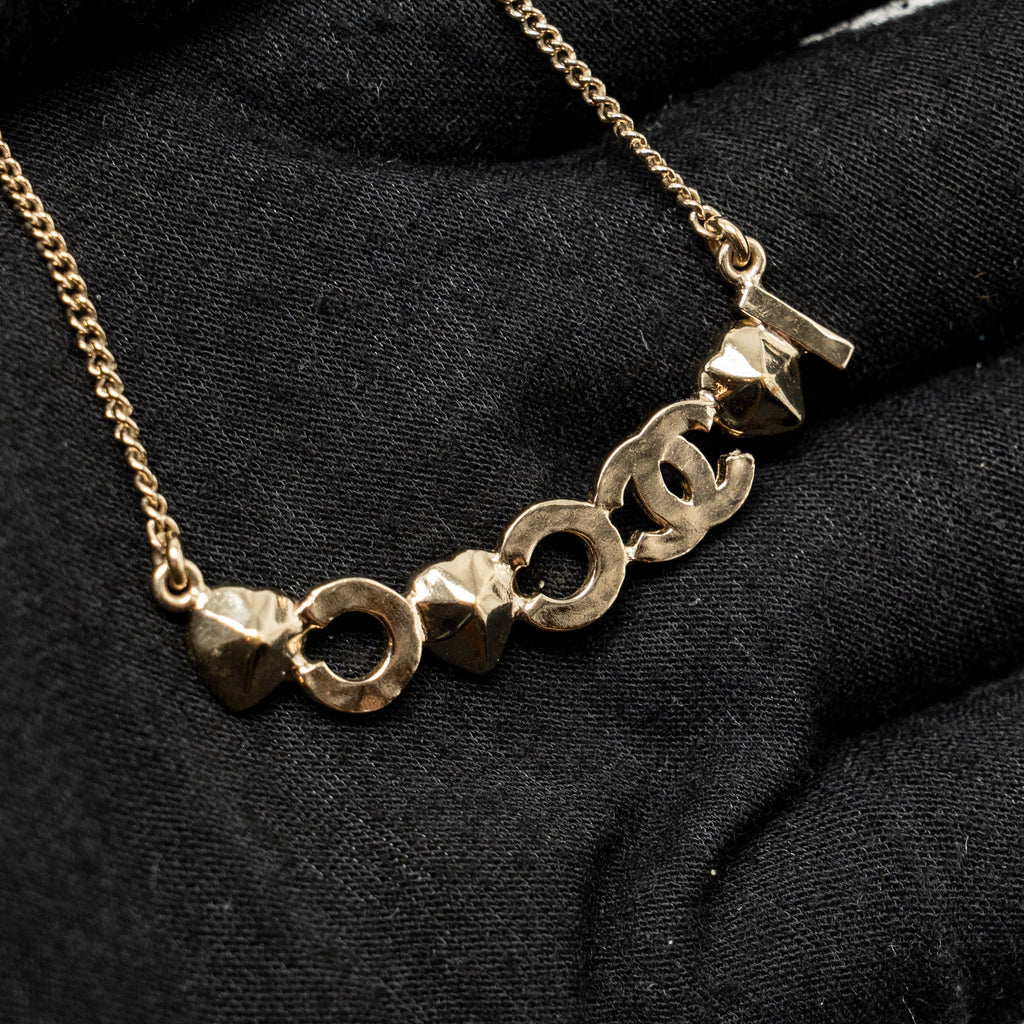 CHANEL I LOVE CHANEL COCO NECKLACE CRYSTAL PINK/LIGHT GOLD TONE