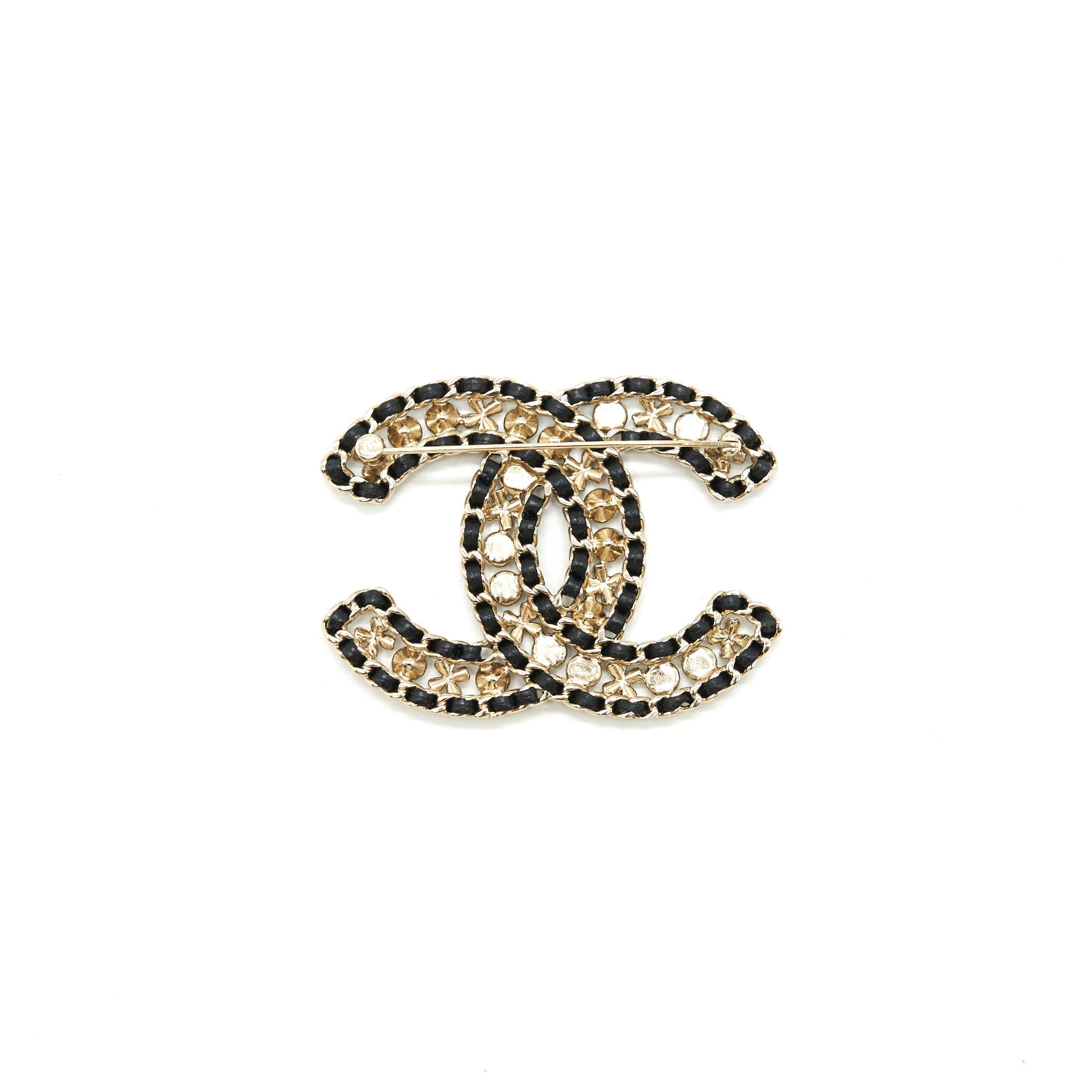 CHANEL CC CHAIN/ WHITE CRYSTAL / PEARL BROOCH