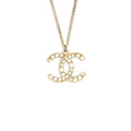 CHANEL CC LOGO NECKLACE LIGHT GOLD TONE WITH PEARL DESIGN