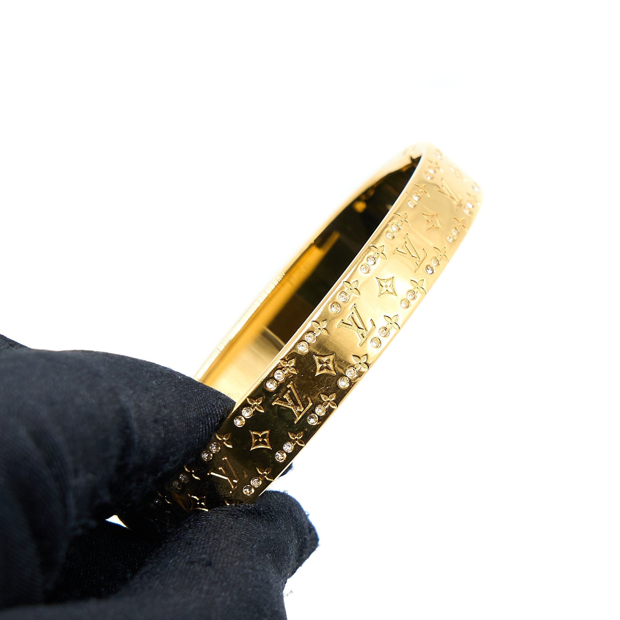 LOUIS VUITTON NANOGRAM STRASS BRACELET CRYSTAL GOLD TONE