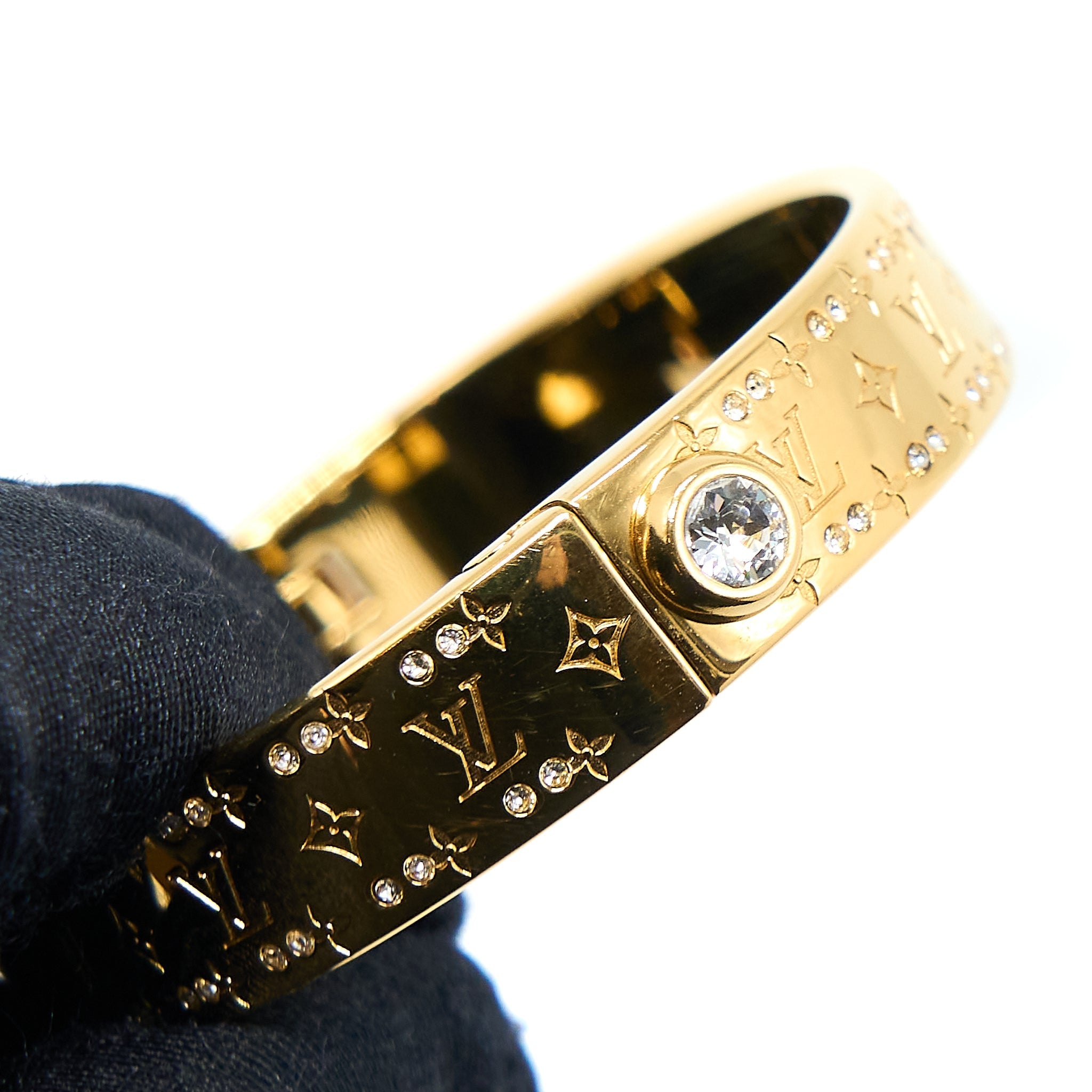 LOUIS VUITTON NANOGRAM STRASS BRACELET CRYSTAL GOLD TONE
