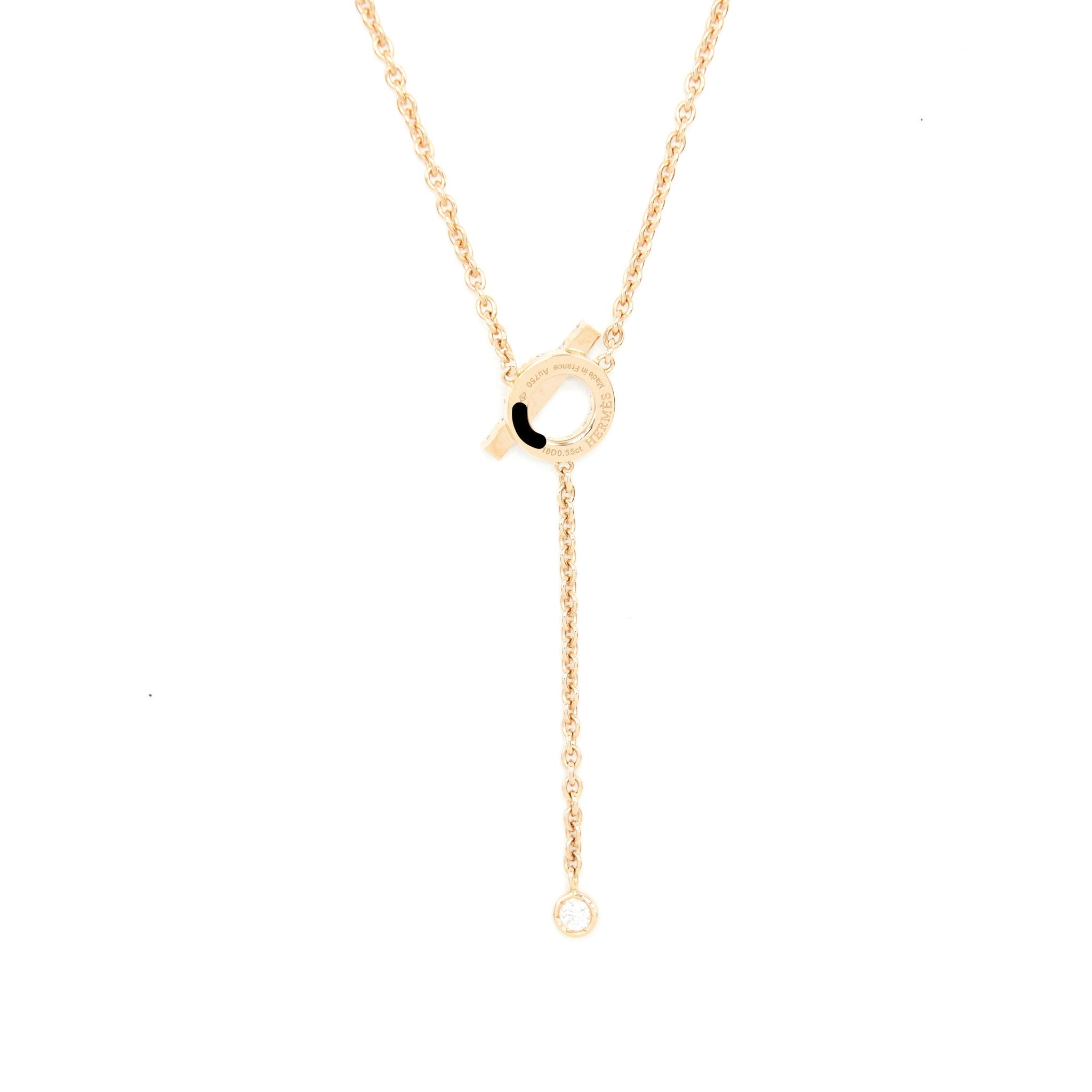 HERMES FINESSE LARIAT NECKLACE ROSE GOLD WITH DIAMONDS
