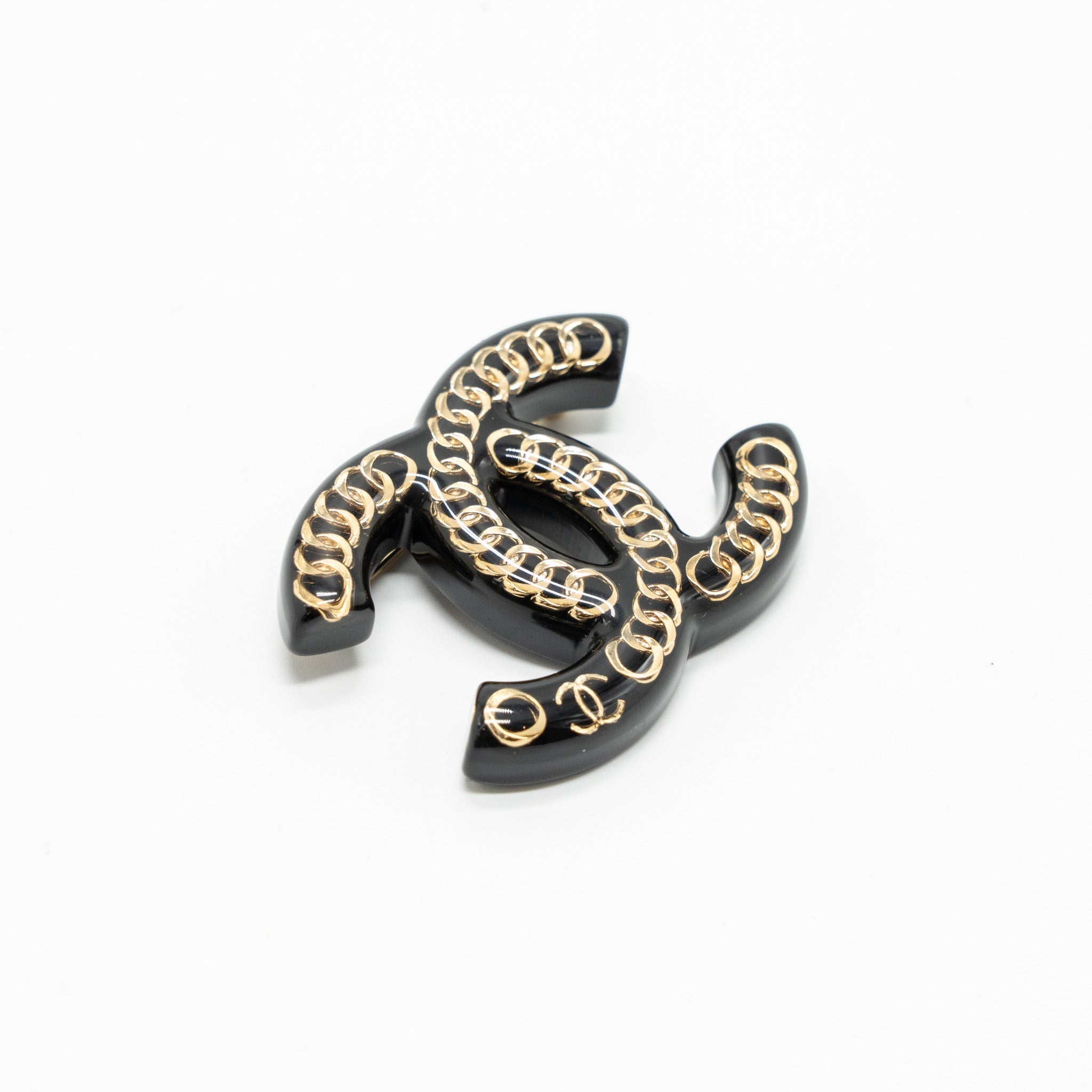 CHANEL CC LOGO BROOCH ACRYLIC BLACK LGHW
