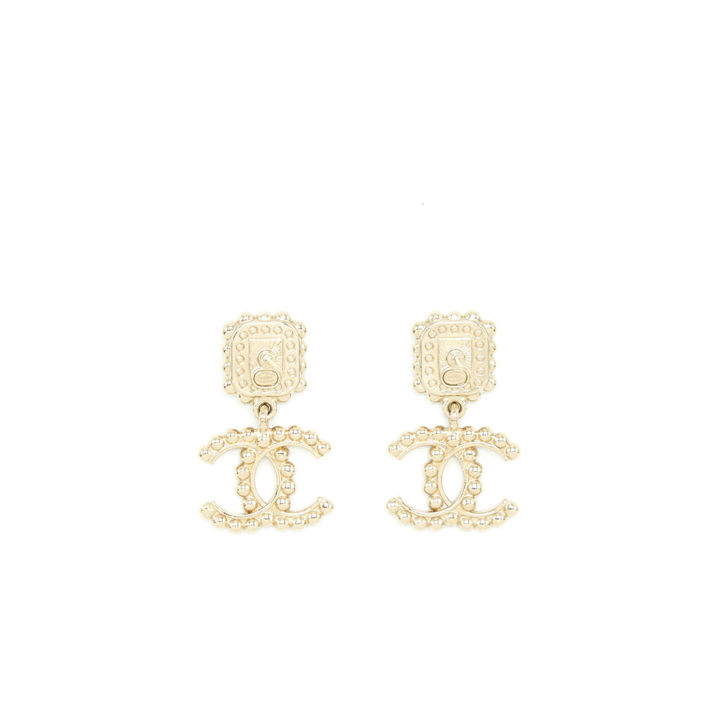 CHANEL CRYSTAL CC DROP EARRINGS WITH PINK STUD LGHW