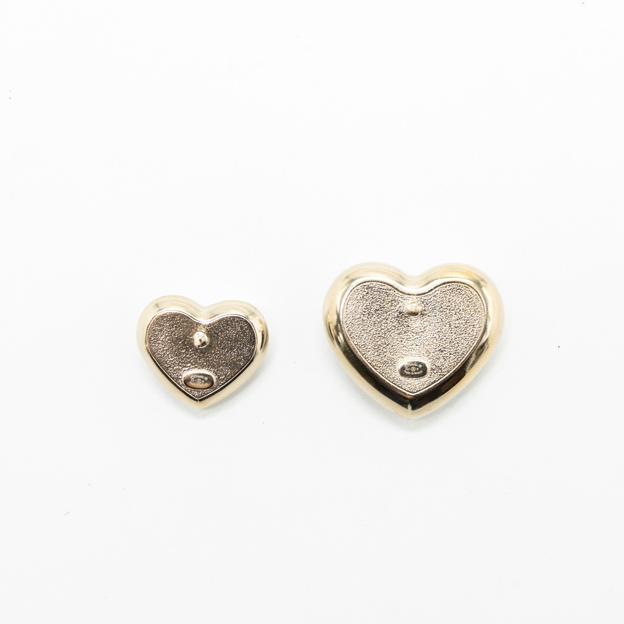 CHANEL 21K 2 PINS IVORY HEART BROOCH PEARL/CRYSTAL LGHW