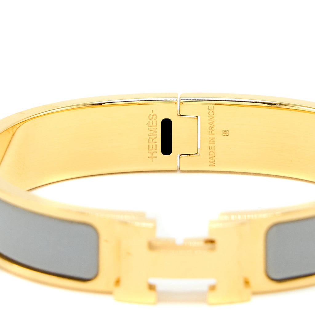 HERMES CLIC H BRACELET GREY GOLD TONE