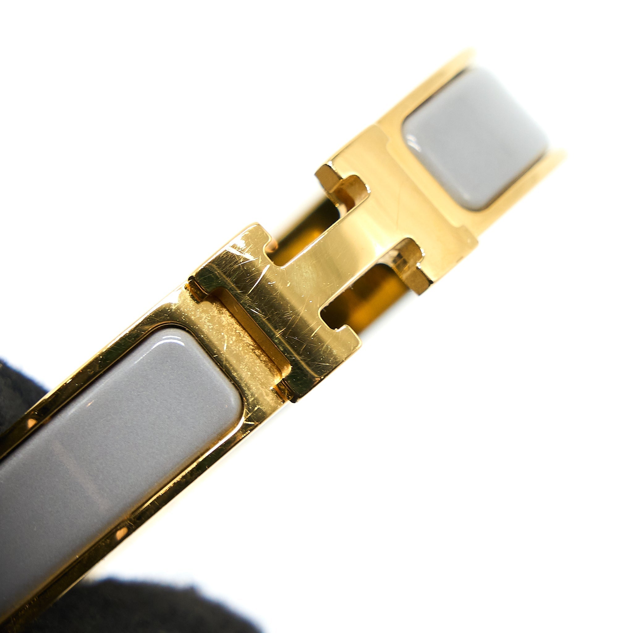HERMES CLIC H BRACELET GREY GOLD TONE