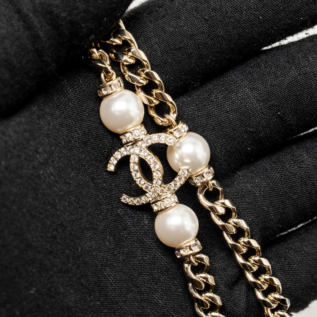 CHANEL NO.5 PERFUME BOTTLE WAIST CHAIN / BELT PEARL/CRYSTAL LIGHT GOLD TONE