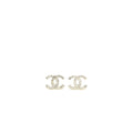 CHANEL 23P CC LOGO EARRINGS CRYSTAL LIGHT GOLD TONE