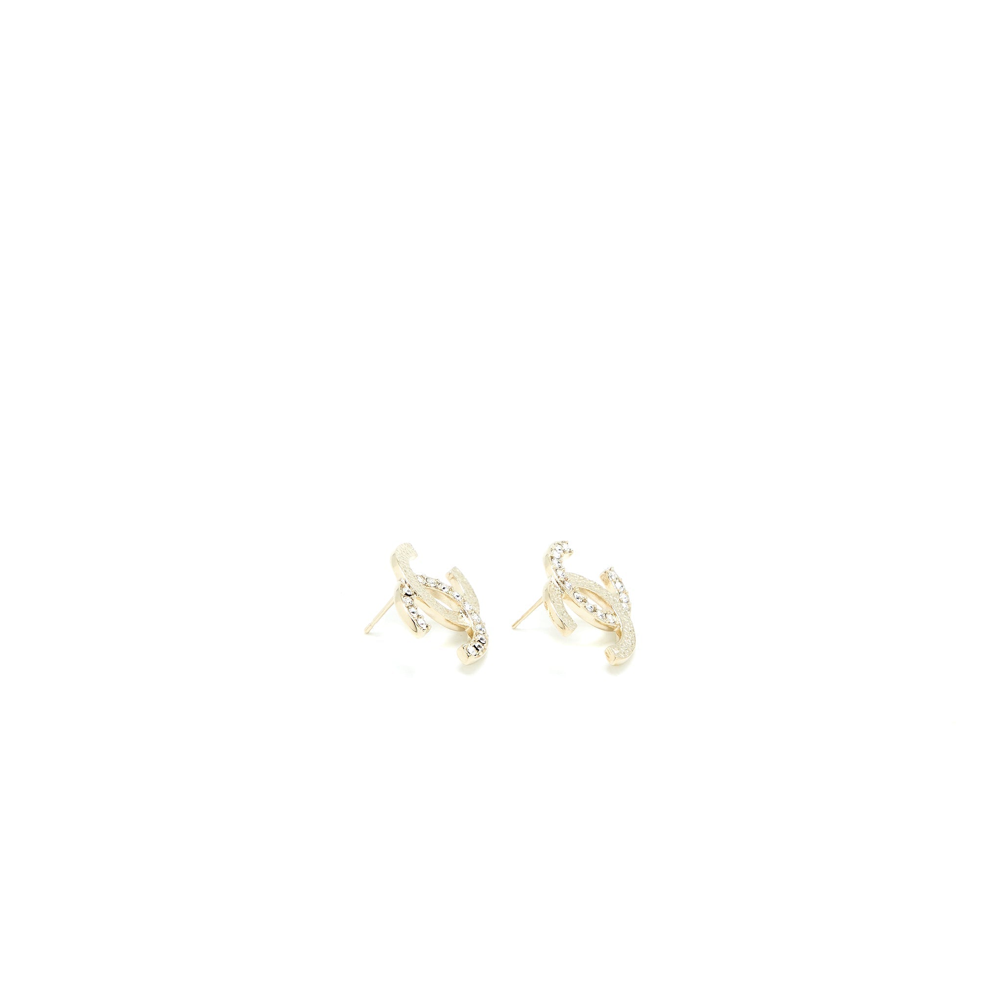 CHANEL 23P CC LOGO EARRINGS CRYSTAL LIGHT GOLD TONE