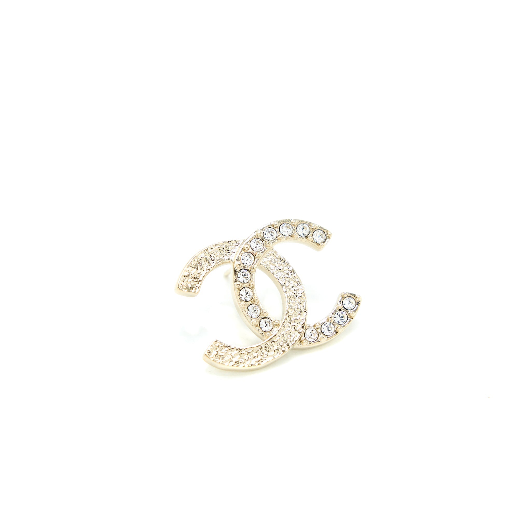 CHANEL 23P CC LOGO EARRINGS CRYSTAL LIGHT GOLD TONE