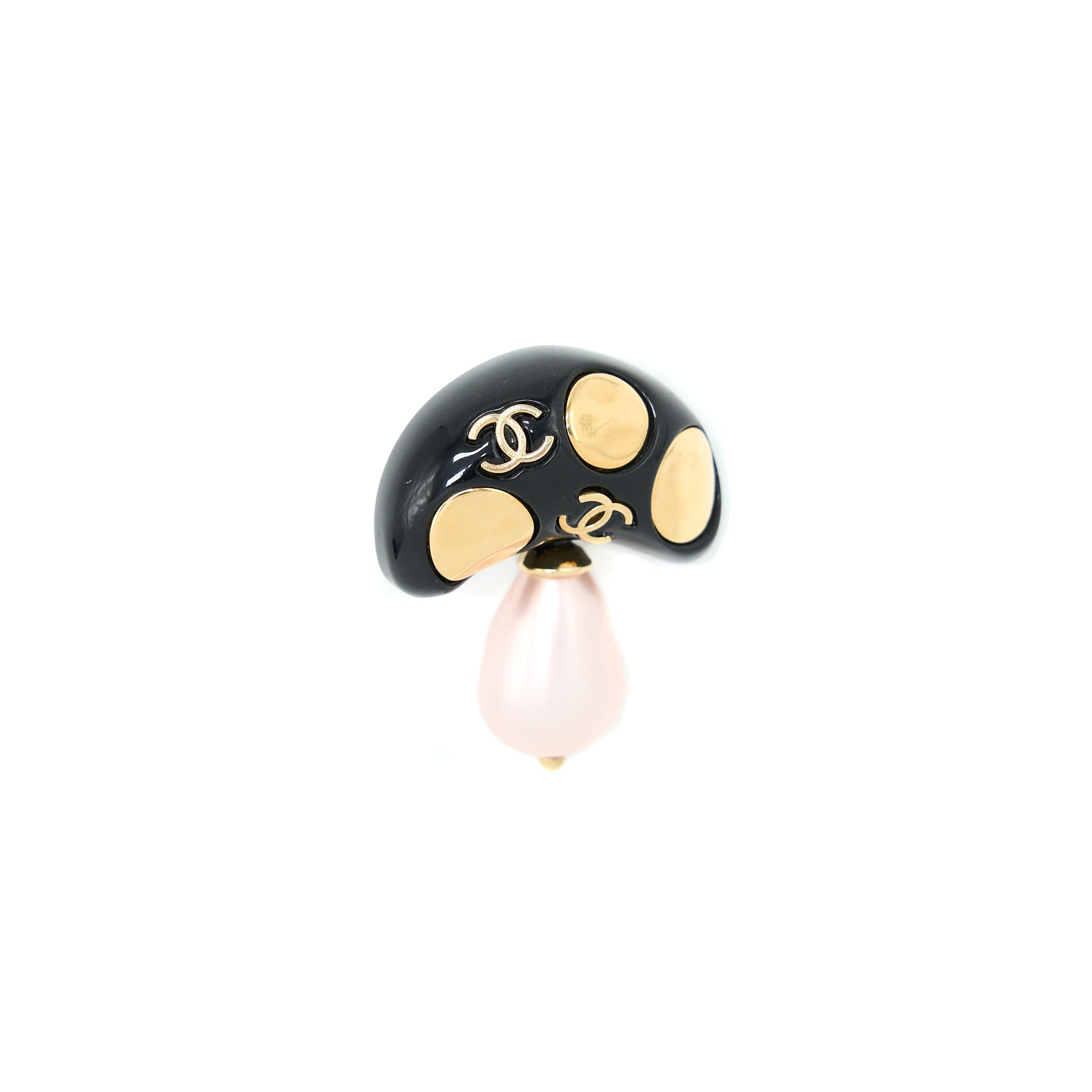 CHANEL MUSHROOM BROOCH PEARL GOLD TONE