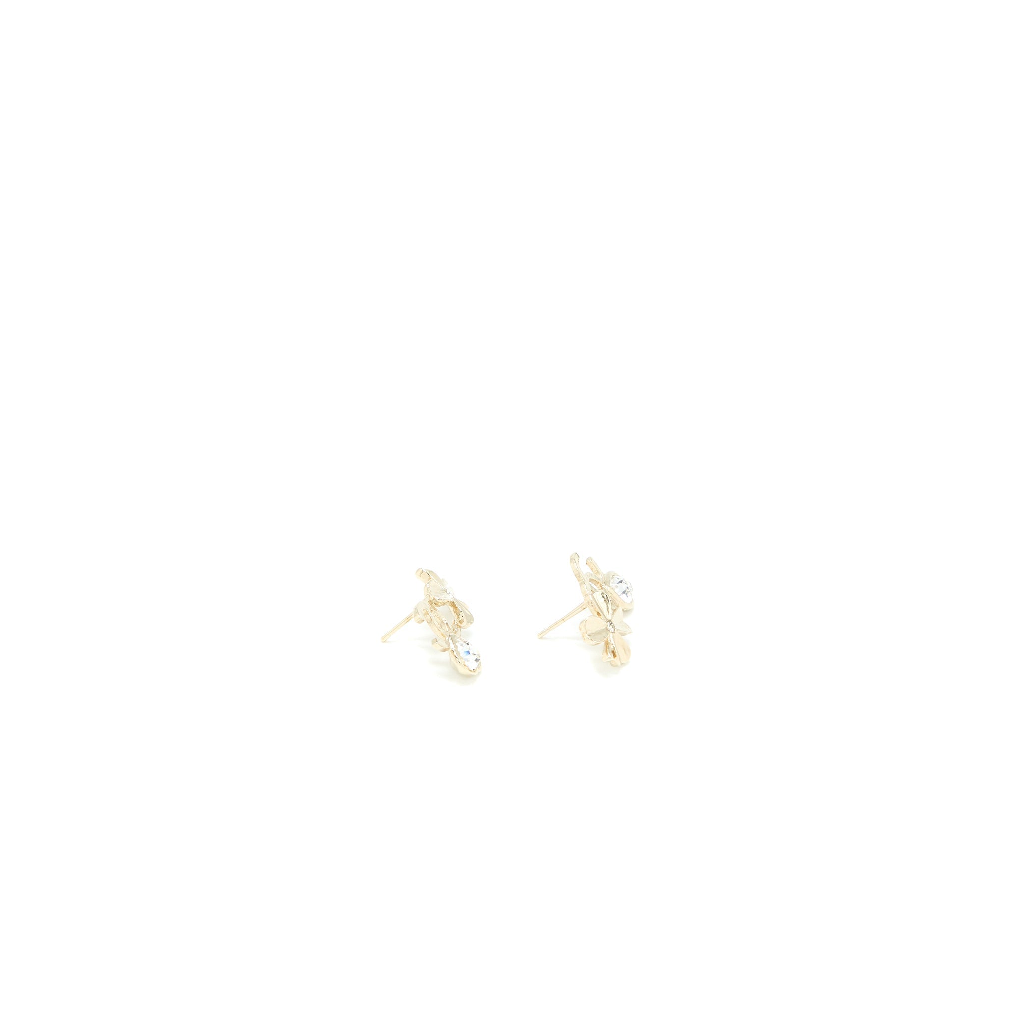 CHANEL CAMELLIA/HEART EARRINGS CRYSTAL LIGHT GOLD TONE