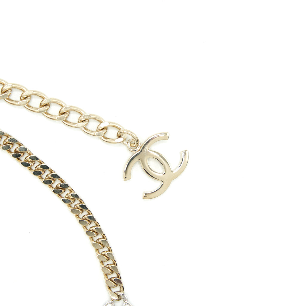 CHANEL MINI CC LOGO CHOKER / DOUBLE CHAIN BRACELET LIGHT GOLD TONE