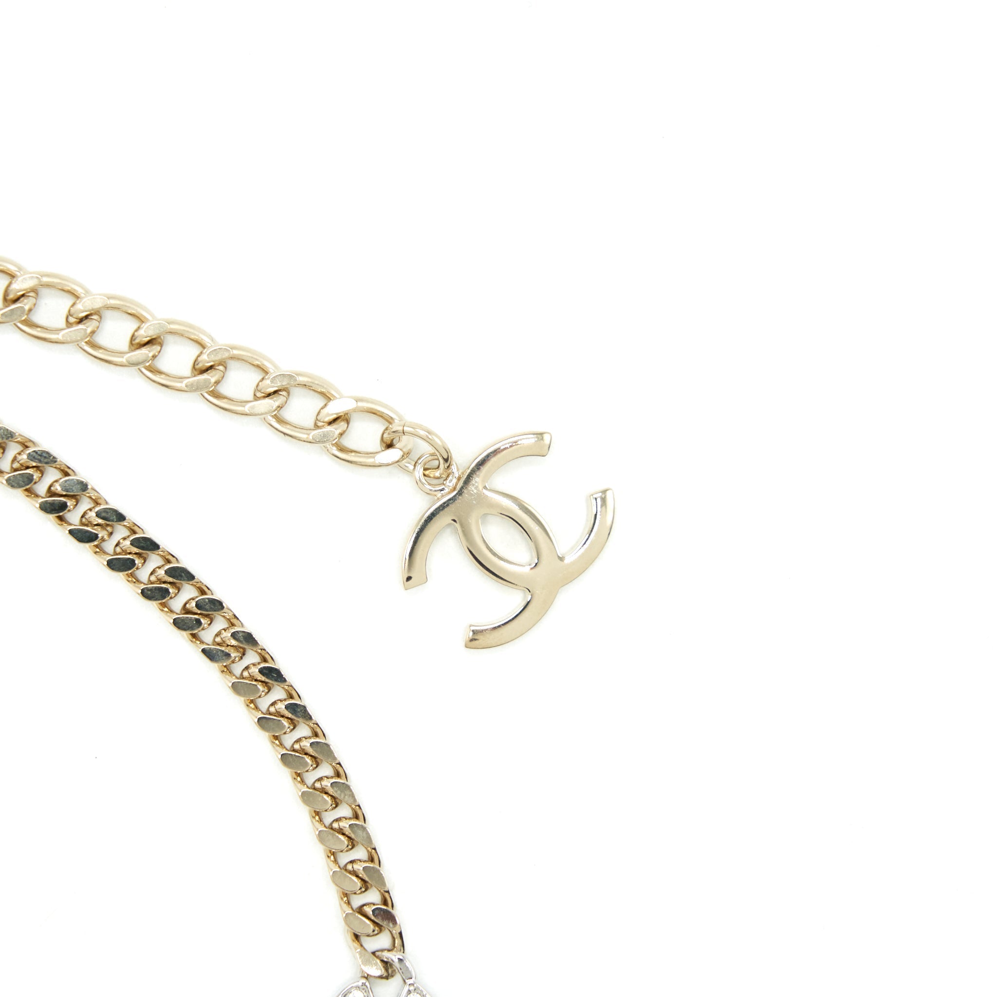 CHANEL MINI CC LOGO CHOKER / DOUBLE CHAIN BRACELET LIGHT GOLD TONE