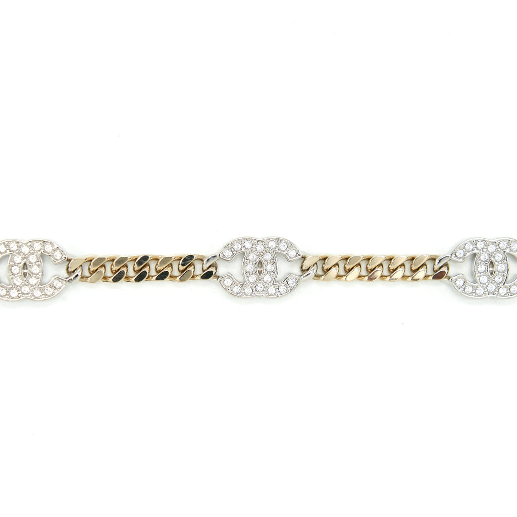 CHANEL MINI CC LOGO CHOKER / DOUBLE CHAIN BRACELET LIGHT GOLD TONE