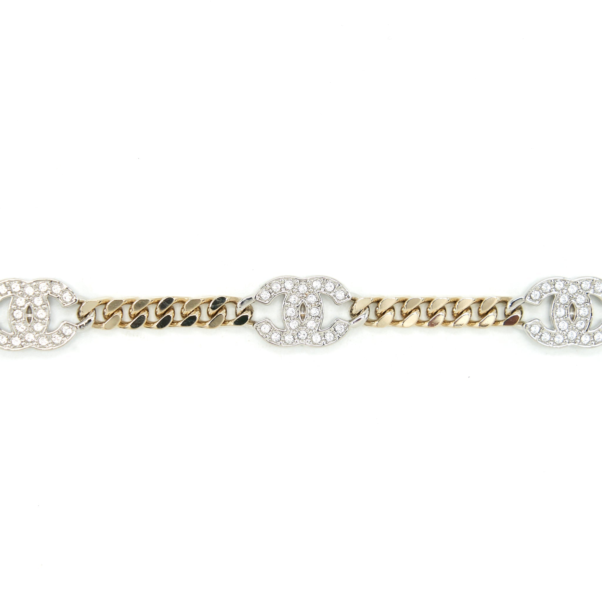CHANEL MINI CC LOGO CHOKER / DOUBLE CHAIN BRACELET LIGHT GOLD TONE