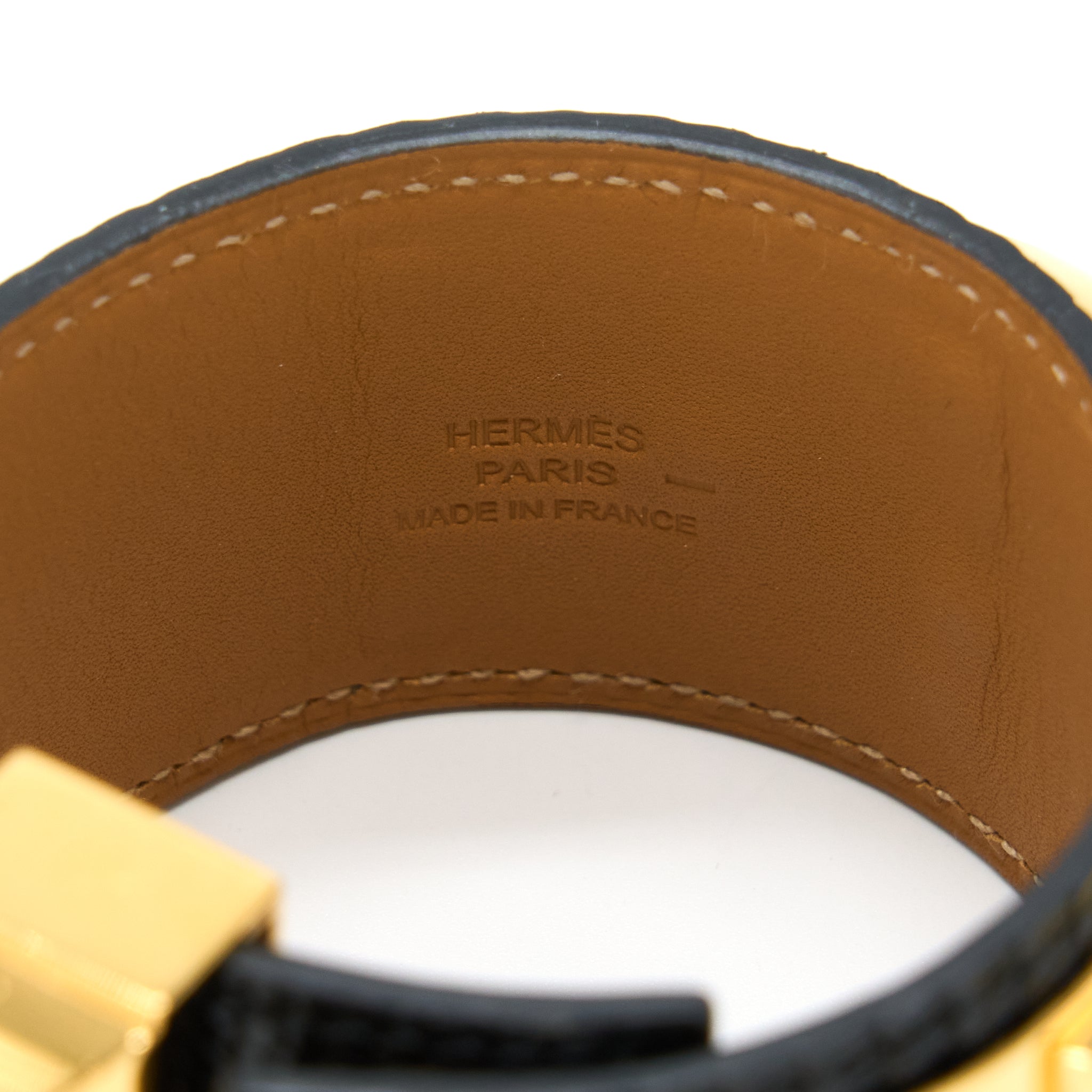HERMES CDC BRACELET LIZARD BLACK GHW STAMP SQUARE N