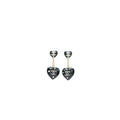 CHANEL DOUBLE HEART DROP EARRINGS CRYSTAL BLACK SILVER TONE