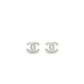 CHANEL CLASSIC CC EARRINGS CRYSTAL SILVER TONE