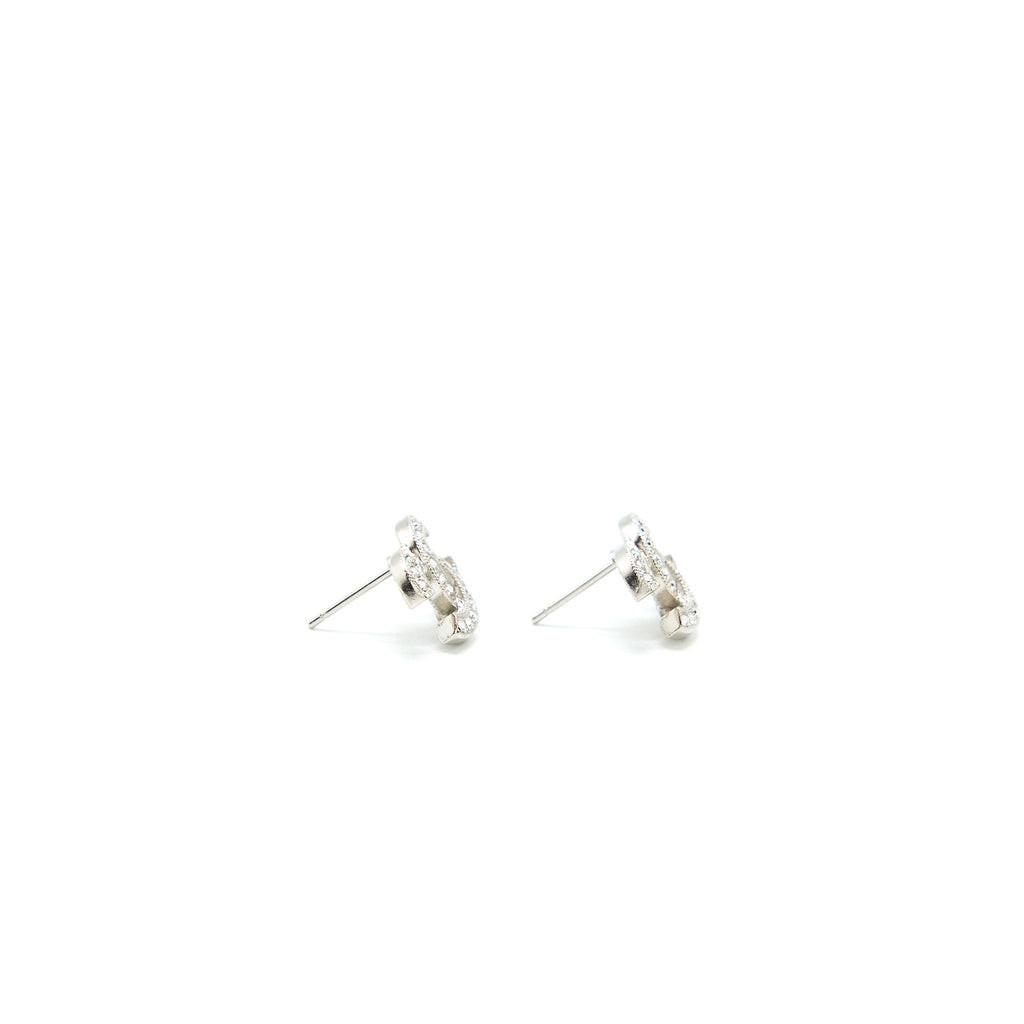 CHANEL MINI CLASSIC CC LOGO EARRINGS SILVER TONE