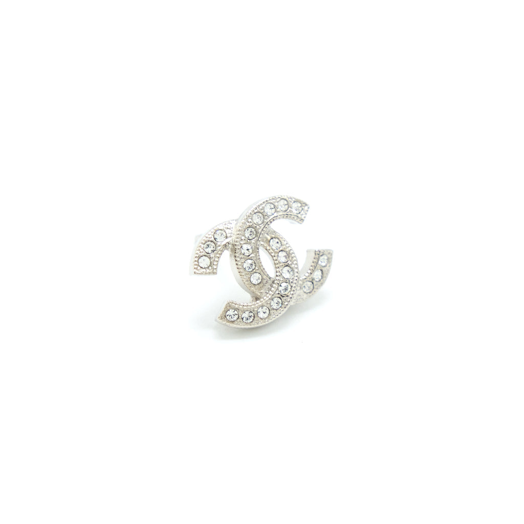CHANEL MINI CLASSIC CC LOGO EARRINGS SILVER TONE