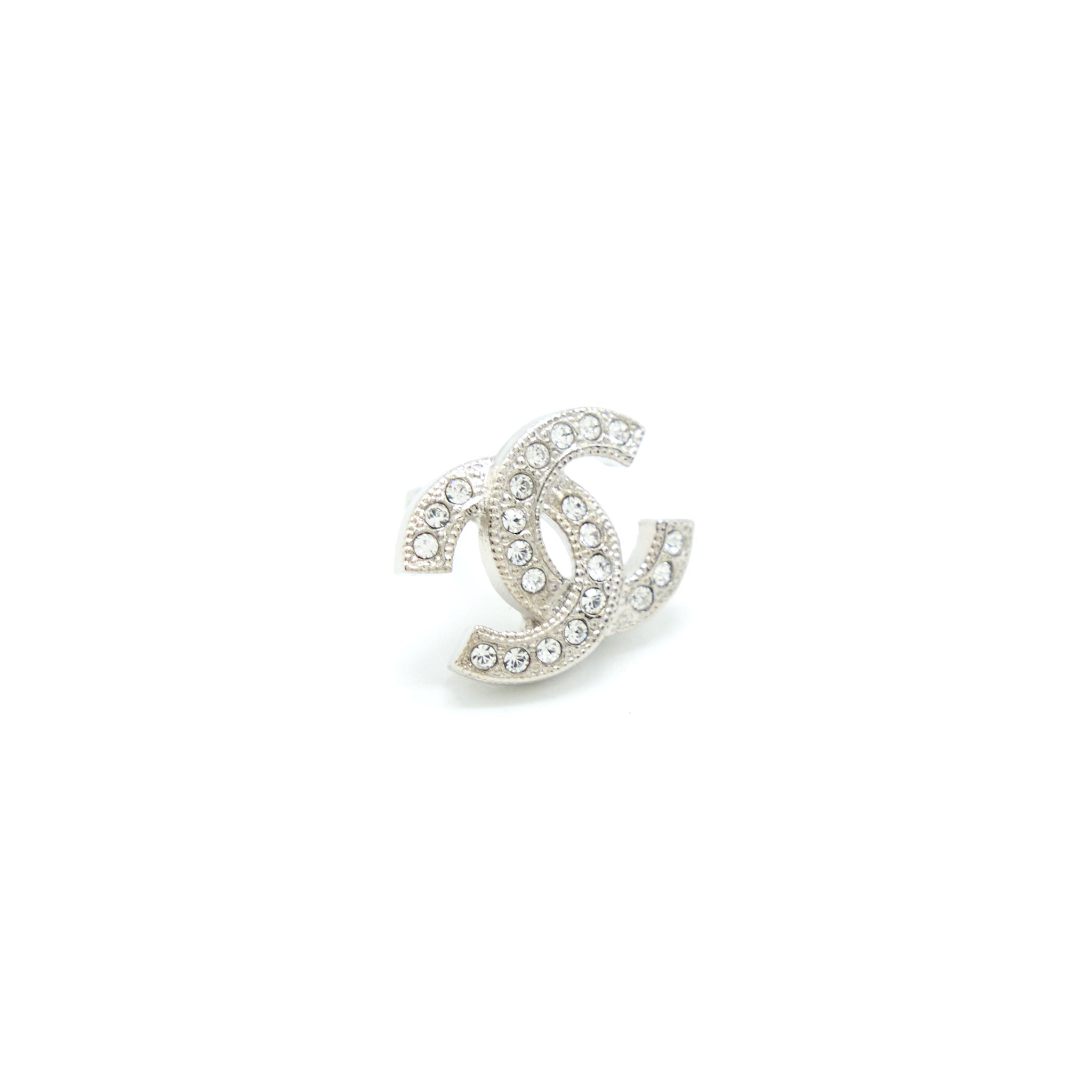CHANEL MINI CLASSIC CC LOGO EARRINGS SILVER TONE