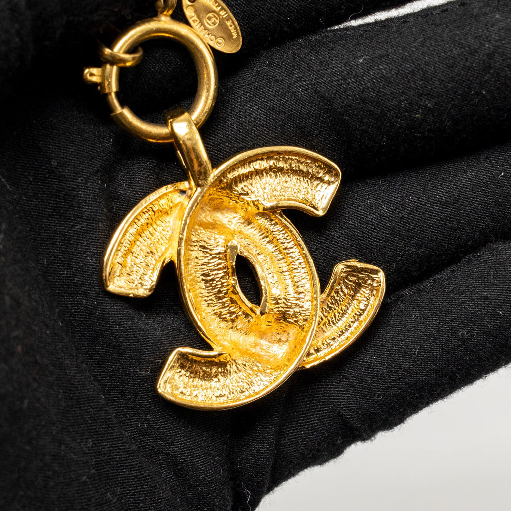CHANEL VINTAGE CC LOGO GOLD-PLATED LONG NECKLACE GOLD TONE