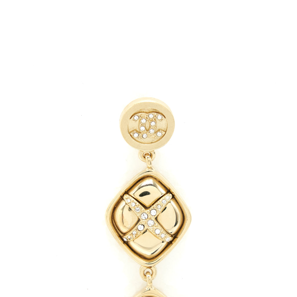 CHANEL 22C QUILTED DROP EARRINGS LIGHT GOLD TONE