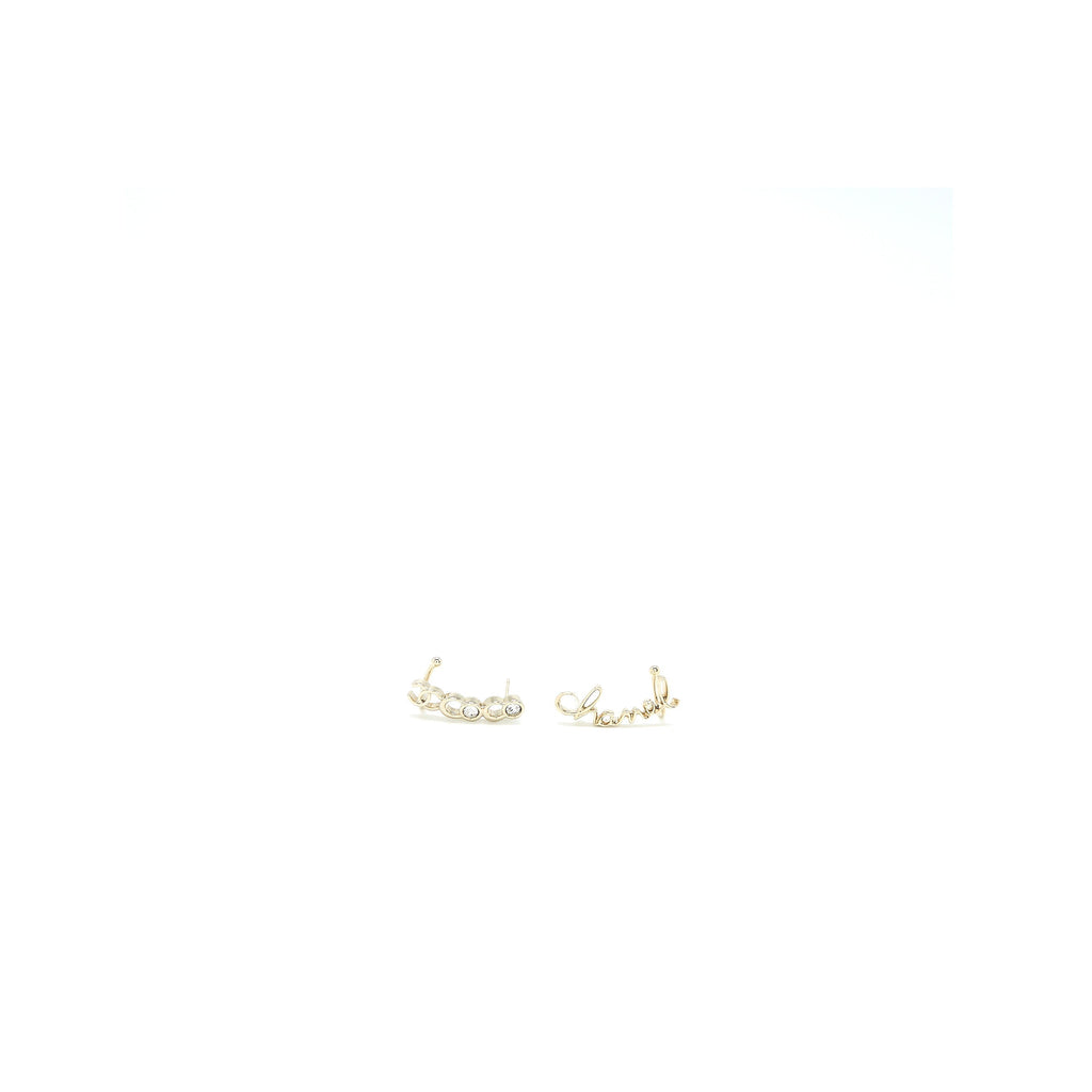 CHANEL COCO CHANEL LETTER EARRINGS CRYSTAL LIGHT GOLD TONE