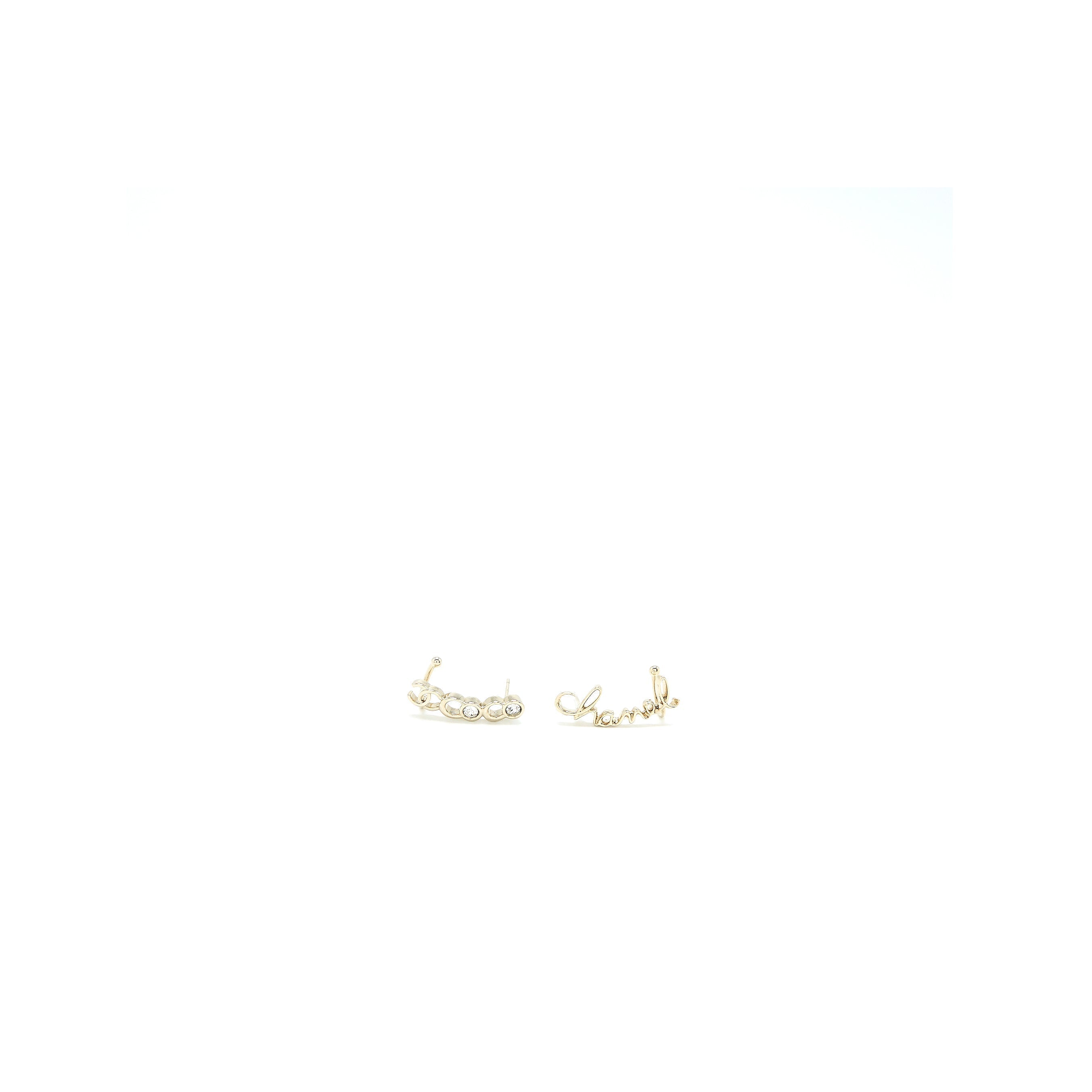 CHANEL COCO CHANEL LETTER EARRINGS CRYSTAL LIGHT GOLD TONE