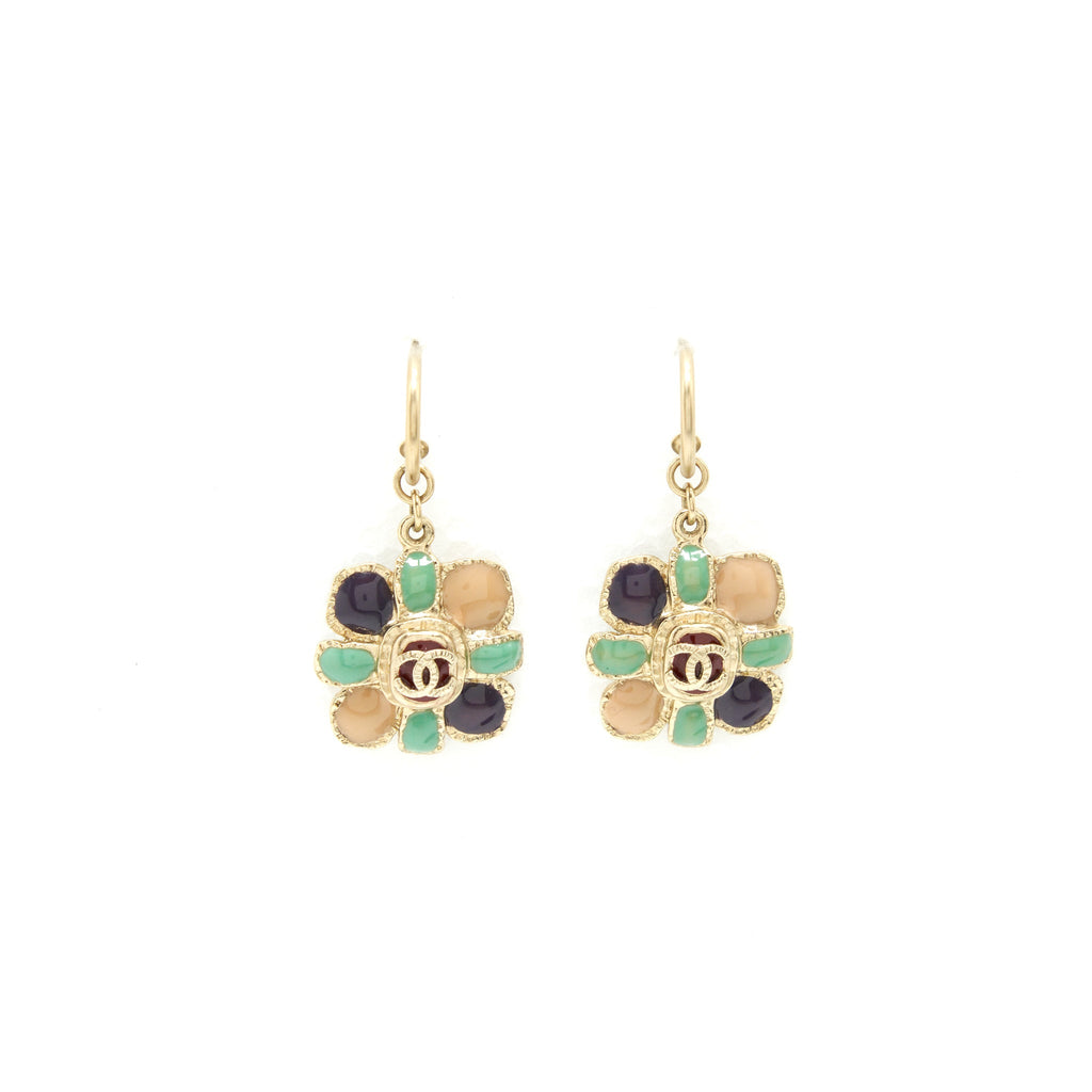 CHANEL GLASS DROP EARRINGS MULTI COLOR GHW