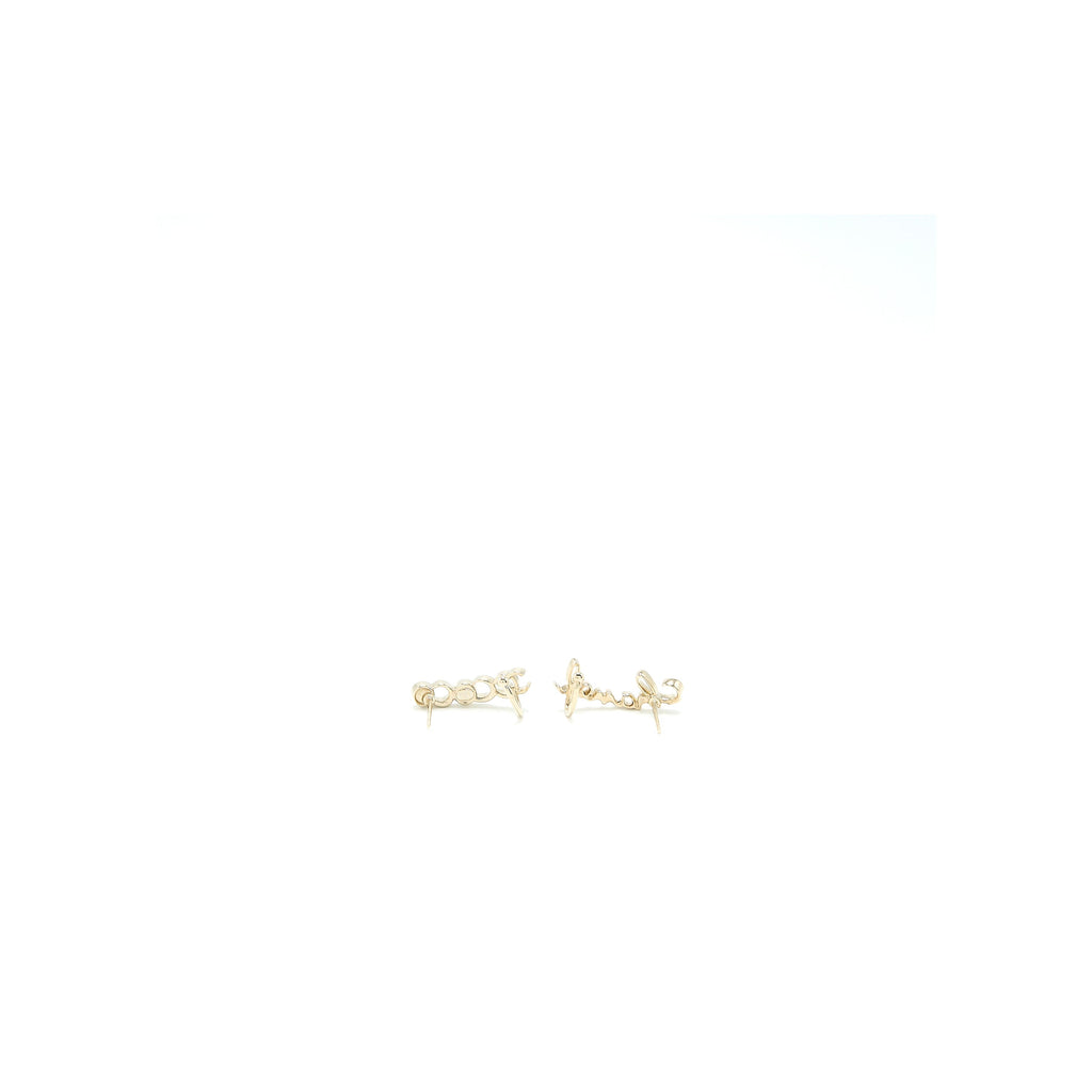 CHANEL COCO CHANEL LETTER EARRINGS CRYSTAL LIGHT GOLD TONE