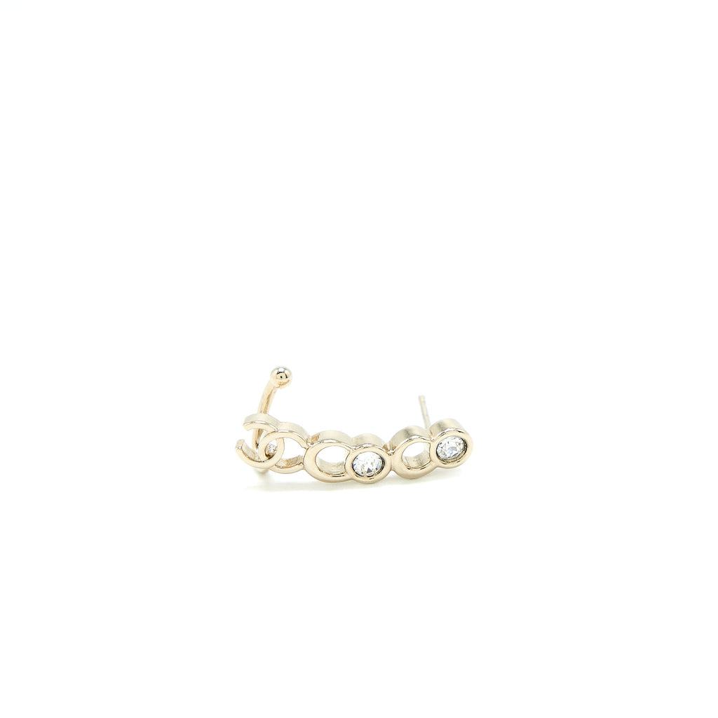 CHANEL COCO CHANEL LETTER EARRINGS CRYSTAL LIGHT GOLD TONE