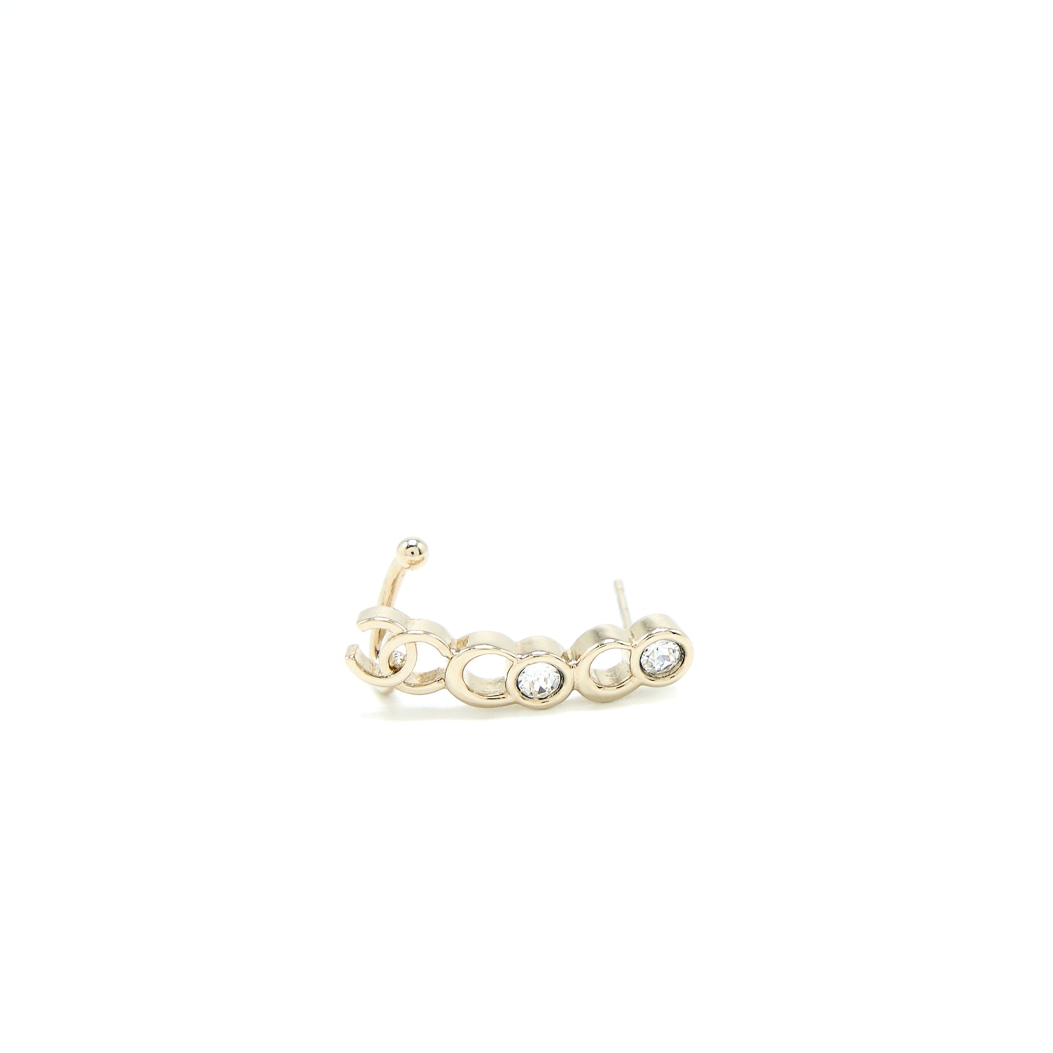 CHANEL COCO CHANEL LETTER EARRINGS CRYSTAL LIGHT GOLD TONE