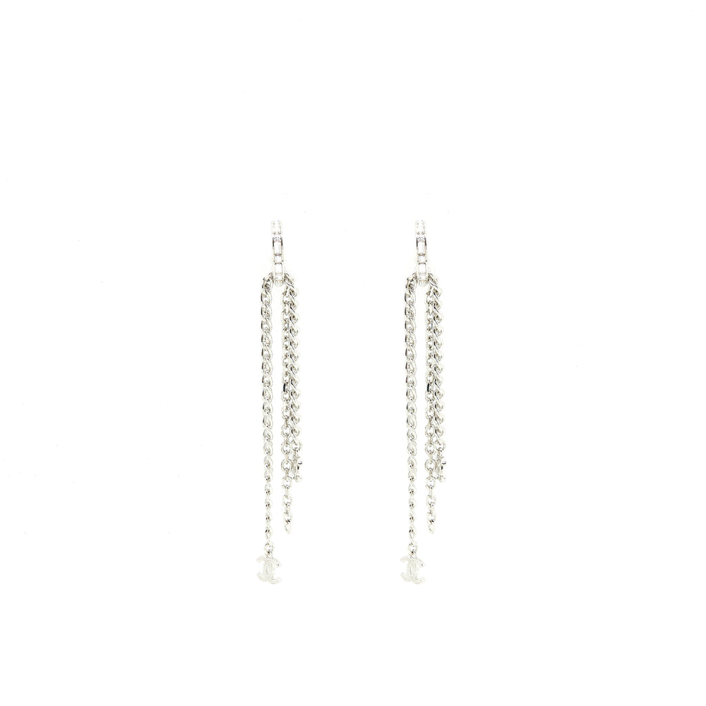 CHANEL 22P CHAIN DROP EARRINGS SILVER TONE