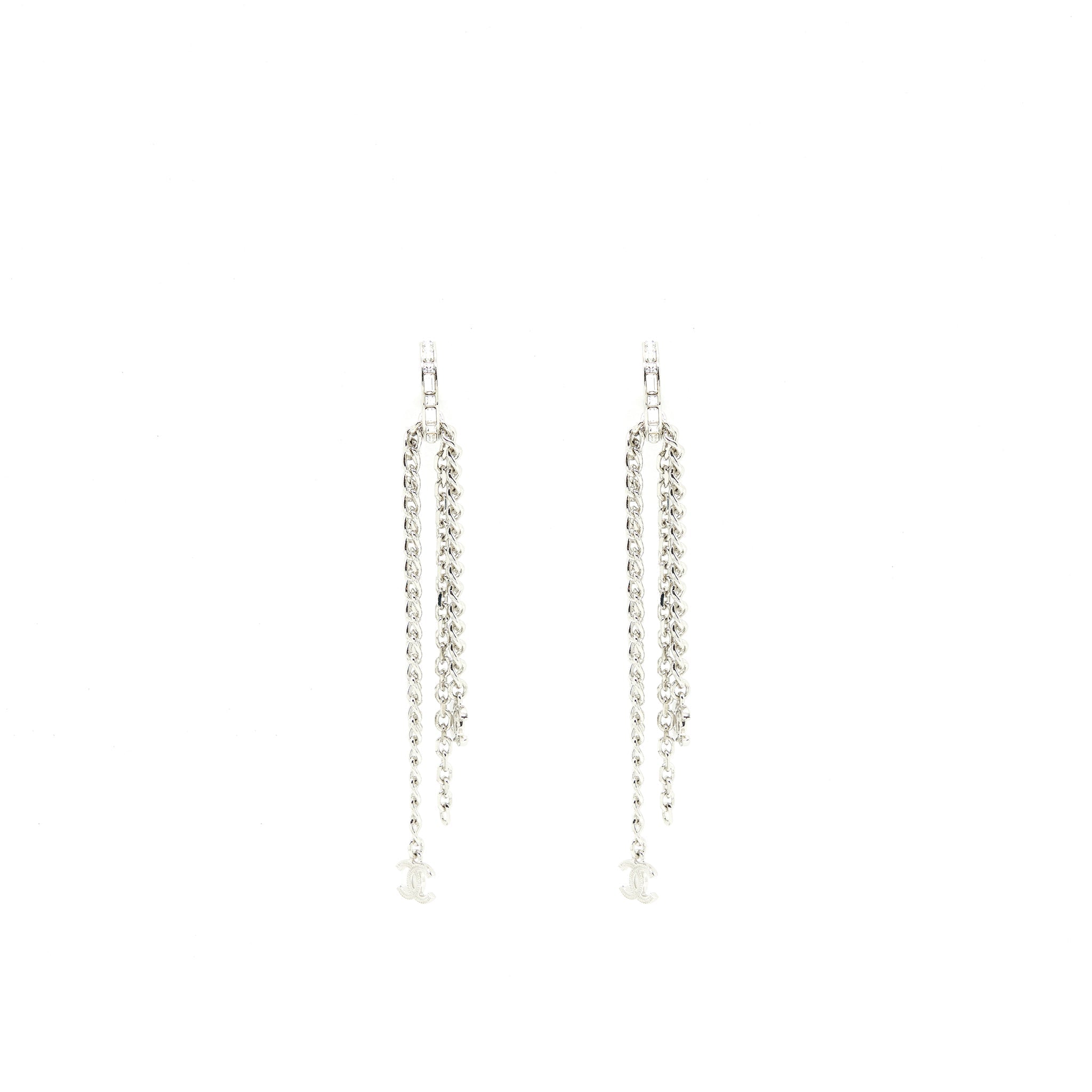 CHANEL 22P CHAIN DROP EARRINGS SILVER TONE