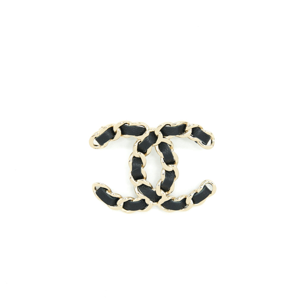 CHANEL CC LOGO LEATHER CHAIN BROOCH BLACK LGHW