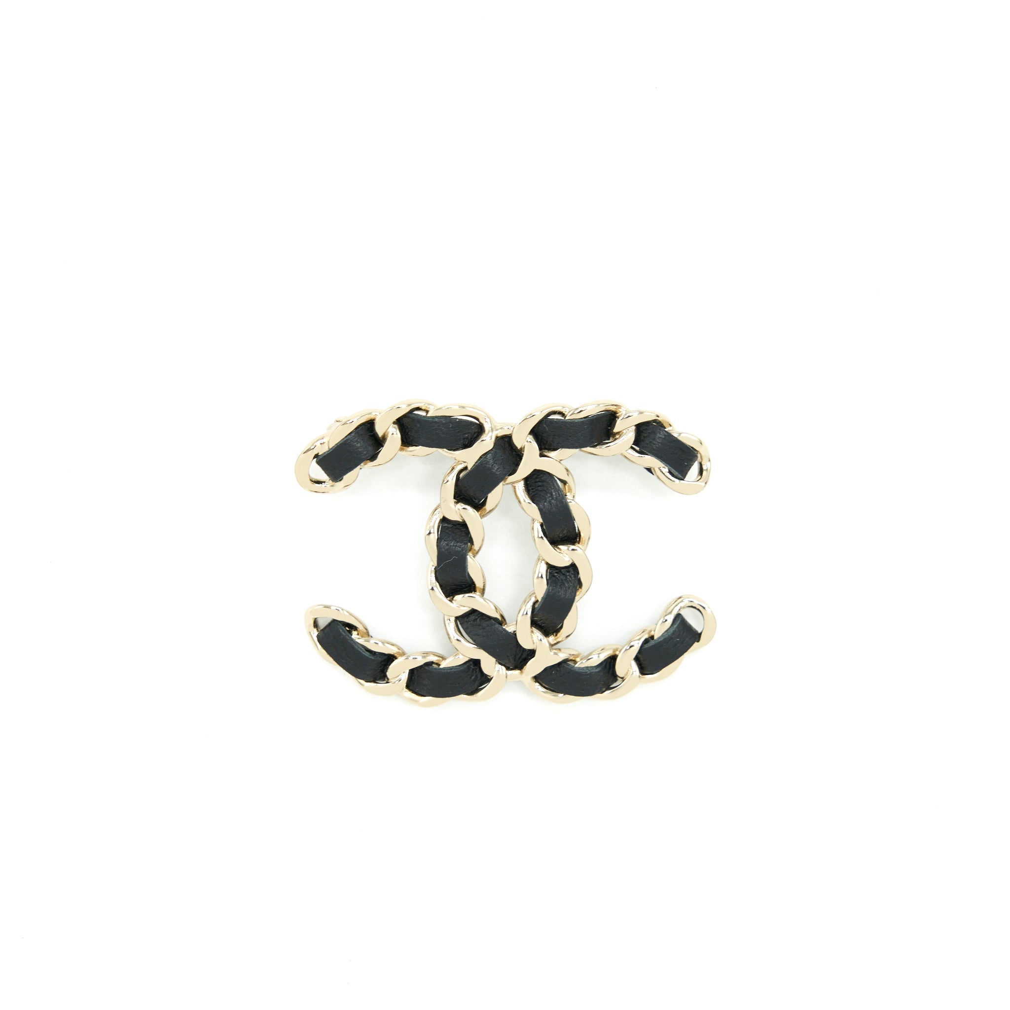 CHANEL CC LOGO LEATHER CHAIN BROOCH BLACK LGHW
