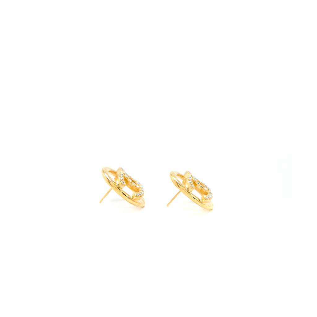 CHANEL CC LOGO EARRING WITH CRYSTAL GOLD TONE