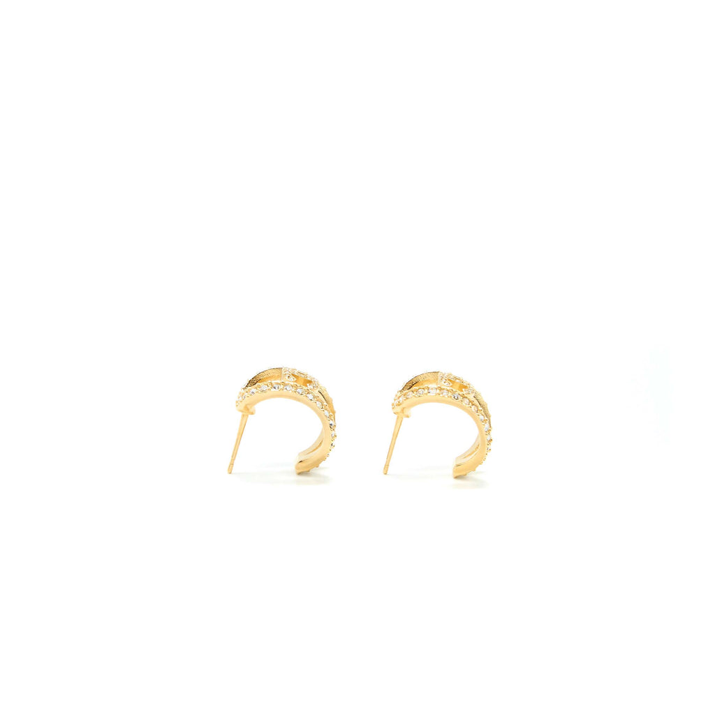 CHANEL CC LOGO EARRINGS WITH FULL CRYSTAL GOLD TONE