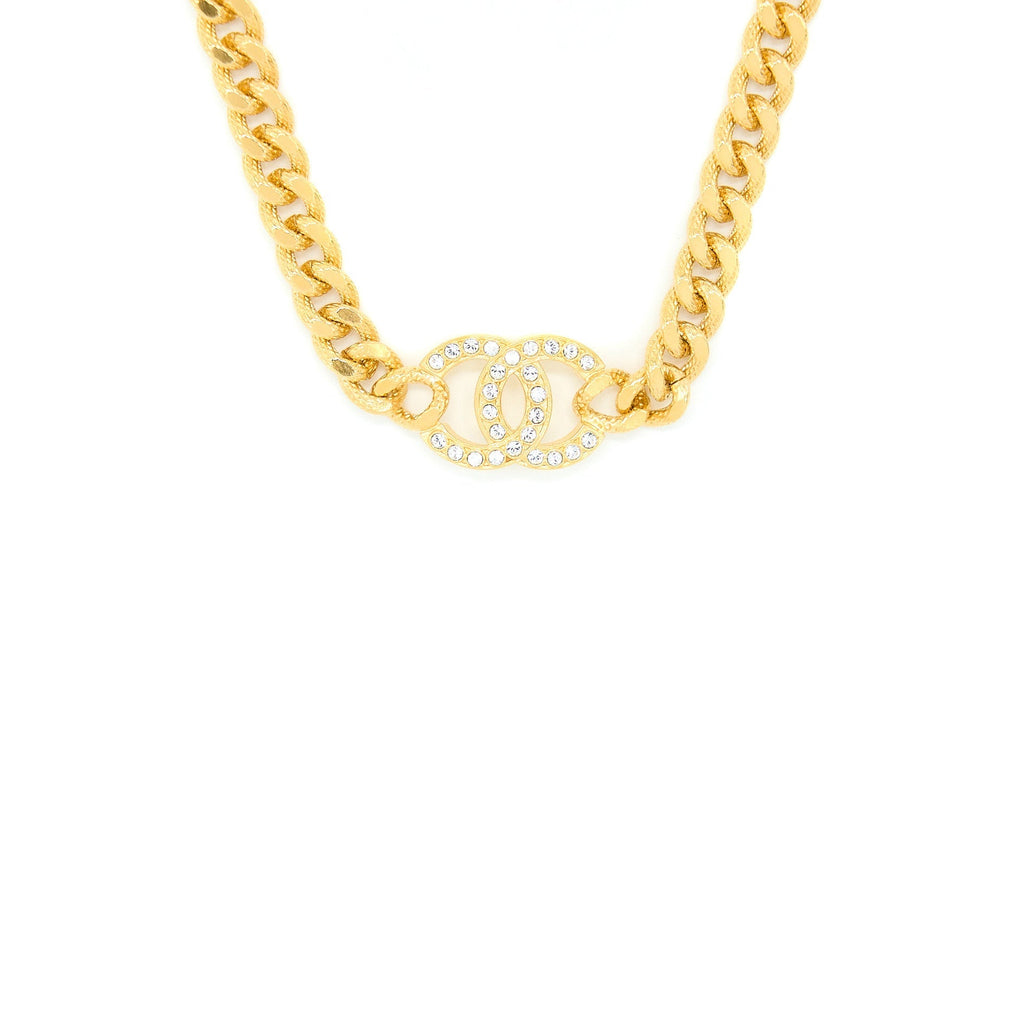 CHANEL CC LOGO CHOKER WITH CRYSTAL GOLD TONE