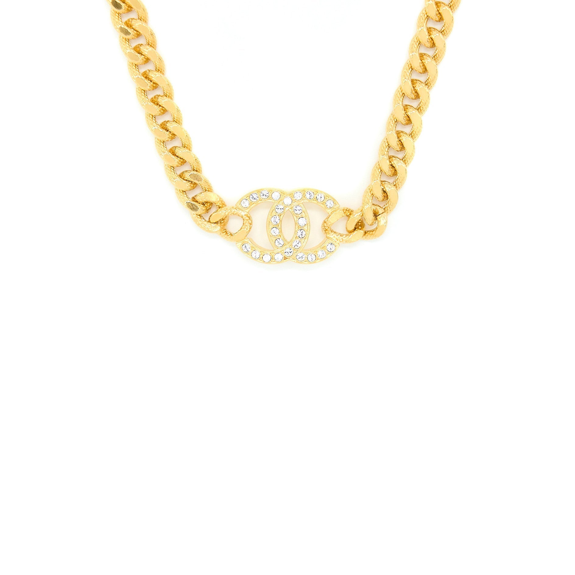 CHANEL CC LOGO CHOKER WITH CRYSTAL GOLD TONE