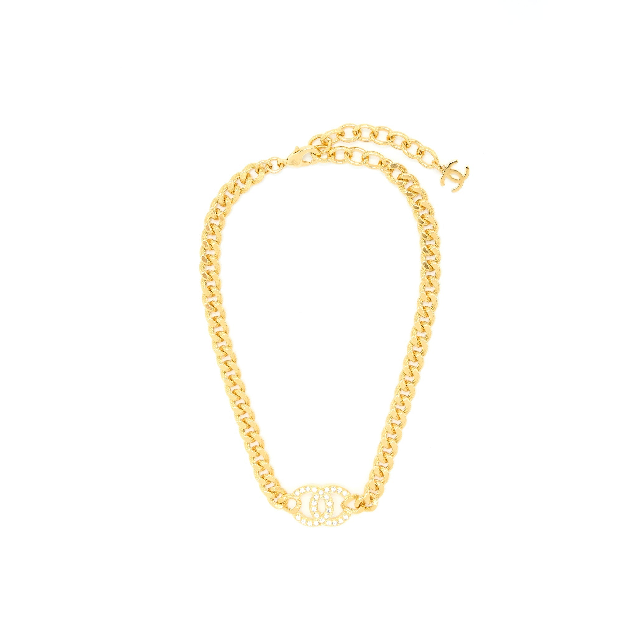 CHANEL CC LOGO CHOKER WITH CRYSTAL GOLD TONE