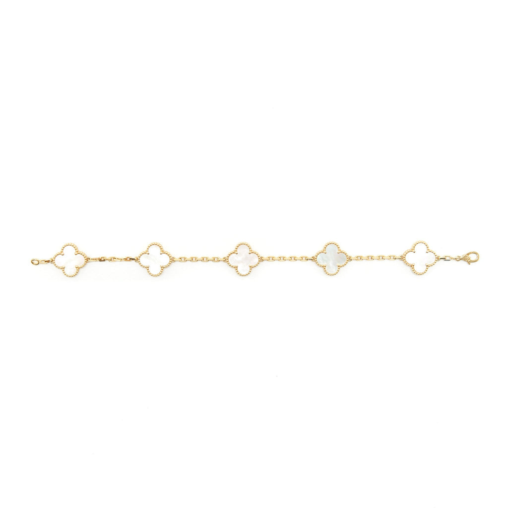 VAN CLEEF & ARPELS VINTAGE ALHAMBRA BRACELET 5 MOTIFS YELLOW GOLD, MOTHER OF PEARL